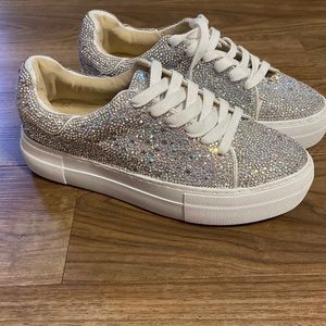 Betsy Johnson clear crystal sneakers size 6 never worn just tried on